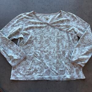 Vintage Y2k Baby Blue Beige Floral Butterfly 100% Cotton Longsleeve Medium